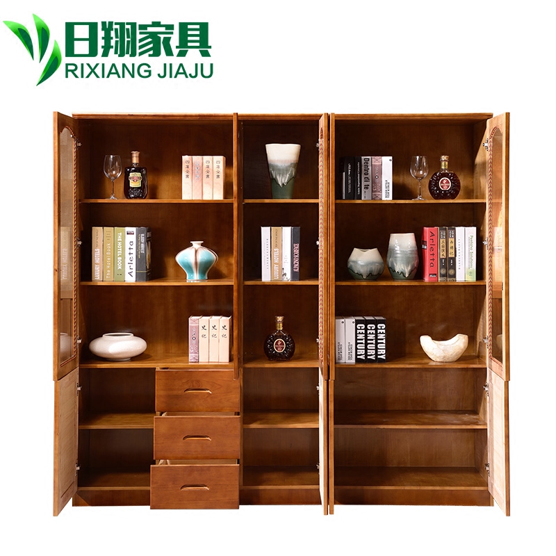 日翔 中式实木书柜组合 二三四五六门书橱 书房书架抽屉带玻璃门