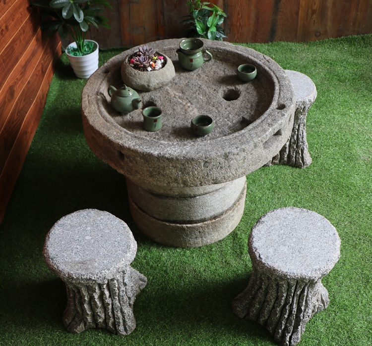 仿古老石桌石凳子户外庭院老石磨茶盘家用阳台别墅圆旧石桌子椅子