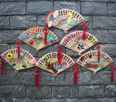 幼儿园走廊吊饰中国风手工竹制作挂饰农家乐创意空中悬挂竹编扇子
