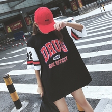学生潮 棒球服短袖 大码 t恤女夏宽松韩版 上衣bf中长款 原宿球衣半袖