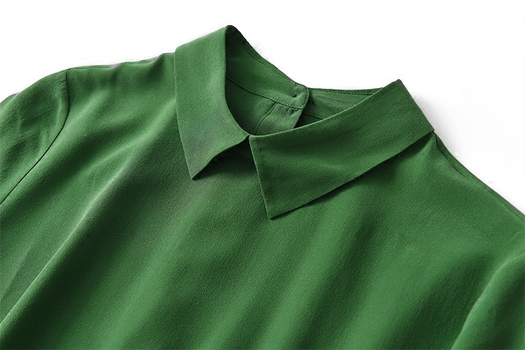 显肤白的松花绿 前后小翻领 水洗真丝双绉衬衫上衣 米虫爱吃米