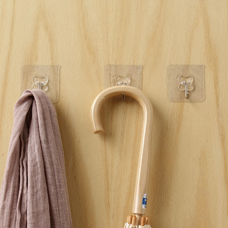 懒角落 强力无痕粘胶挂钩透明隐形粘钩免钉贴墙挂钩门后厨房65290