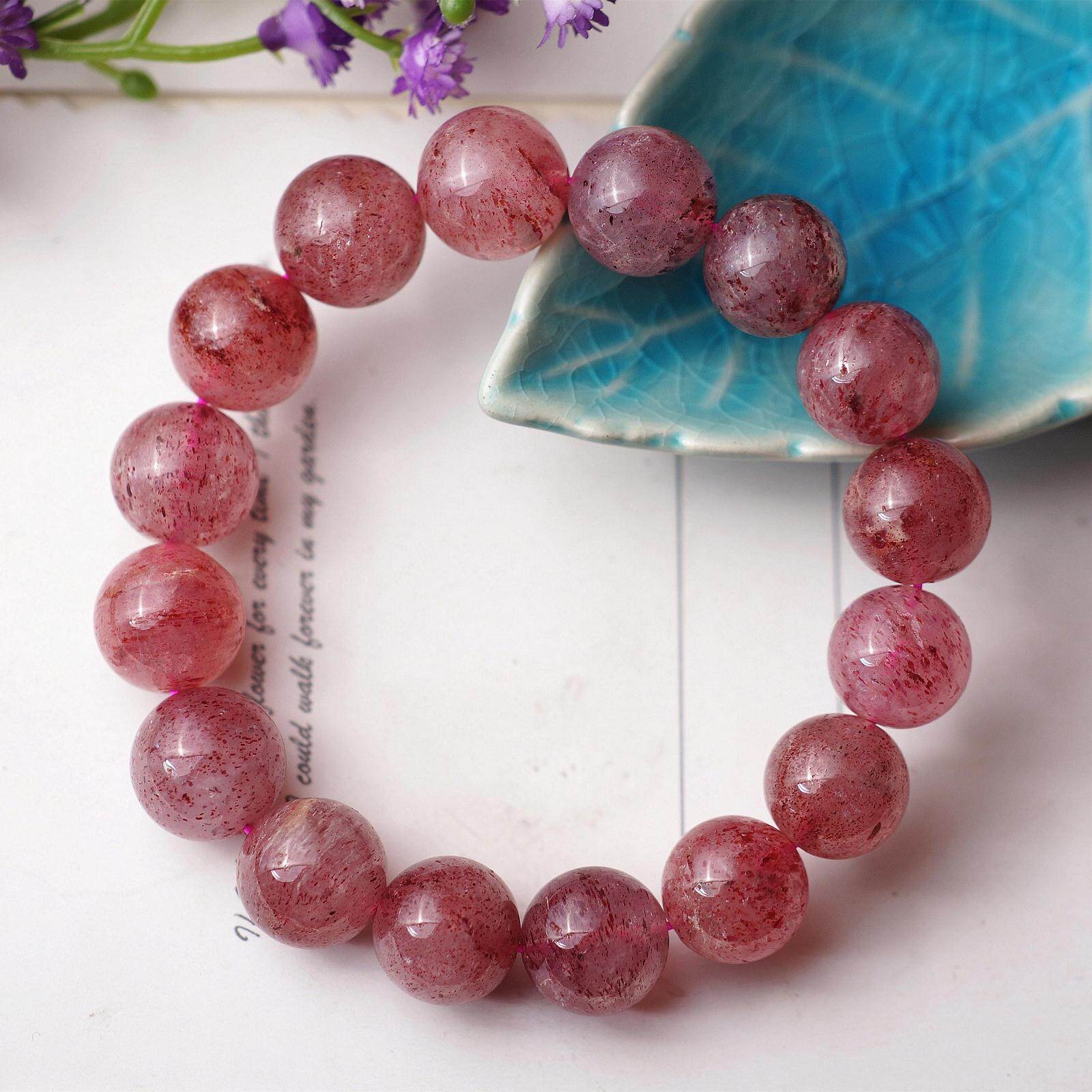 大风车家天然招桃花神器草莓晶手链蔷薇晶手串粉晶时尚女款饰品