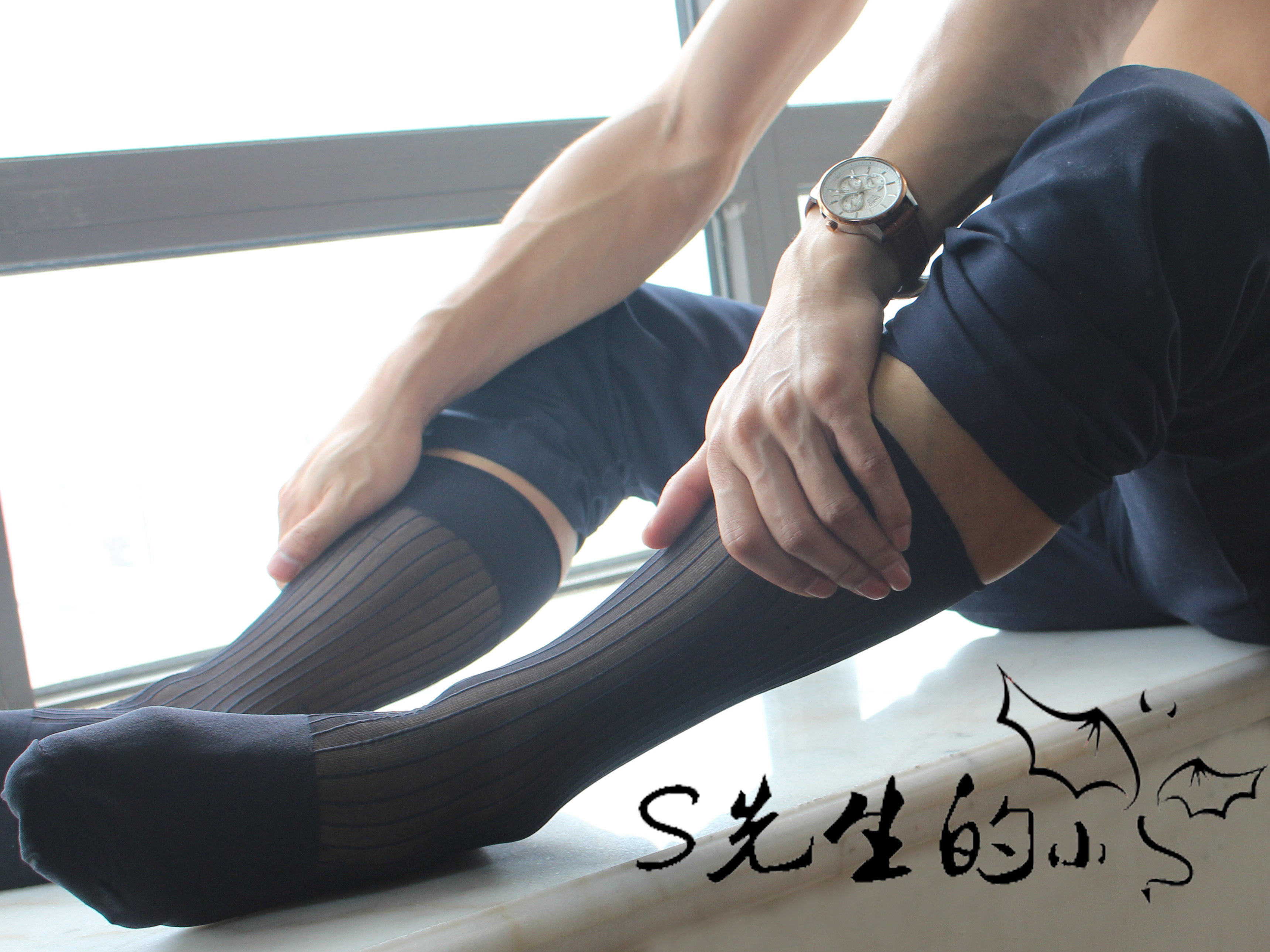 男士正装商务条纹舒适透气tnt丝袜欧美男丝袜