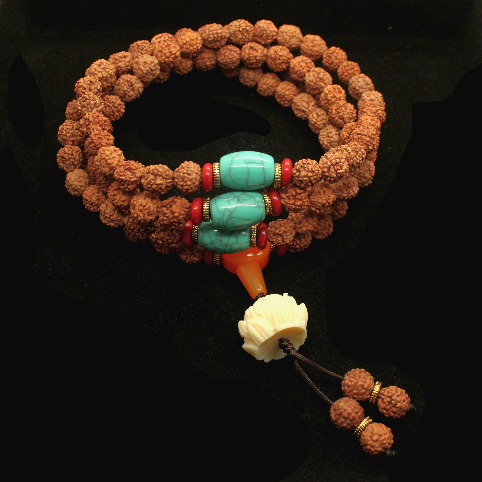 原籽 开光尼泊尔金刚菩提子 手链男女款 五瓣 108颗结缘佛珠 彩绳