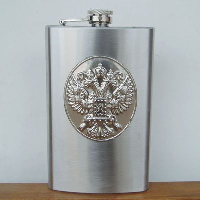 小酒壶-加厚10盎司 俄罗斯酒壶随身酒壶 不锈钢酒壶 贴标双头鹰
