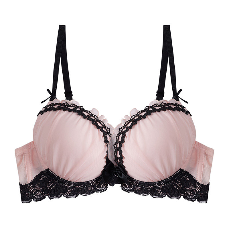 兰缪本多恭子时尚日系少女粉色性感内衣蕾丝薄模杯聚拢上托文胸