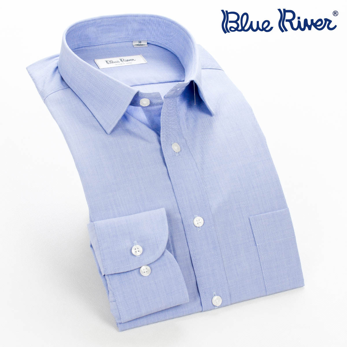 blue river/蓝河蓝色衬衫男长袖商务休闲英伦绅士衬衣2017春新品