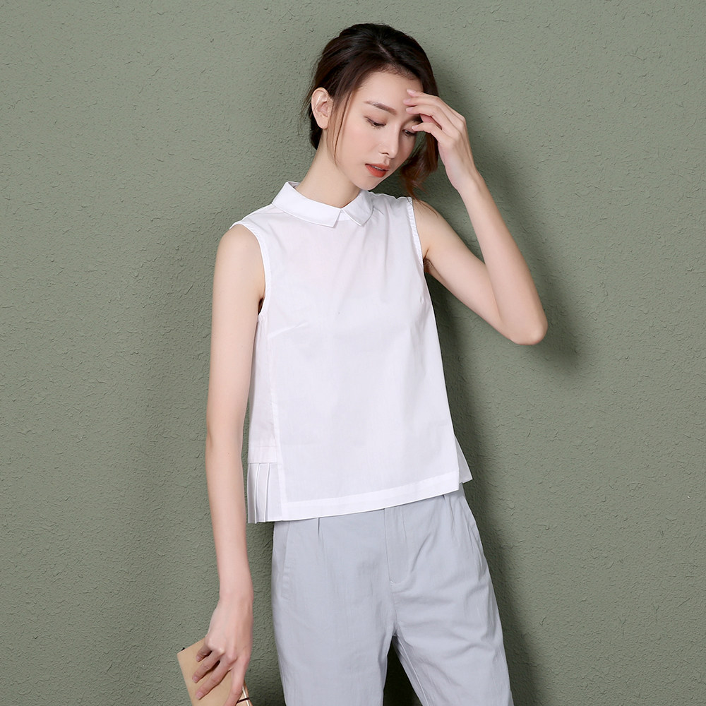 【xg】2017年夏季新品通勤百搭显瘦条纹短款无袖衬衫xc221019b223