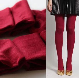 超正春秋女 暗红色深红色天鹅绒连裤袜加厚丝袜 枣红色