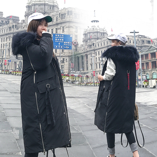 加厚大毛领两穿冬季韩国宽松外套 羽绒服女中长款2017新款韩版潮