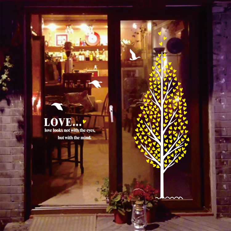 大型玻璃贴纸爱心树墙贴橱窗装饰玻璃门贴服装蛋糕奶茶咖啡店玻璃