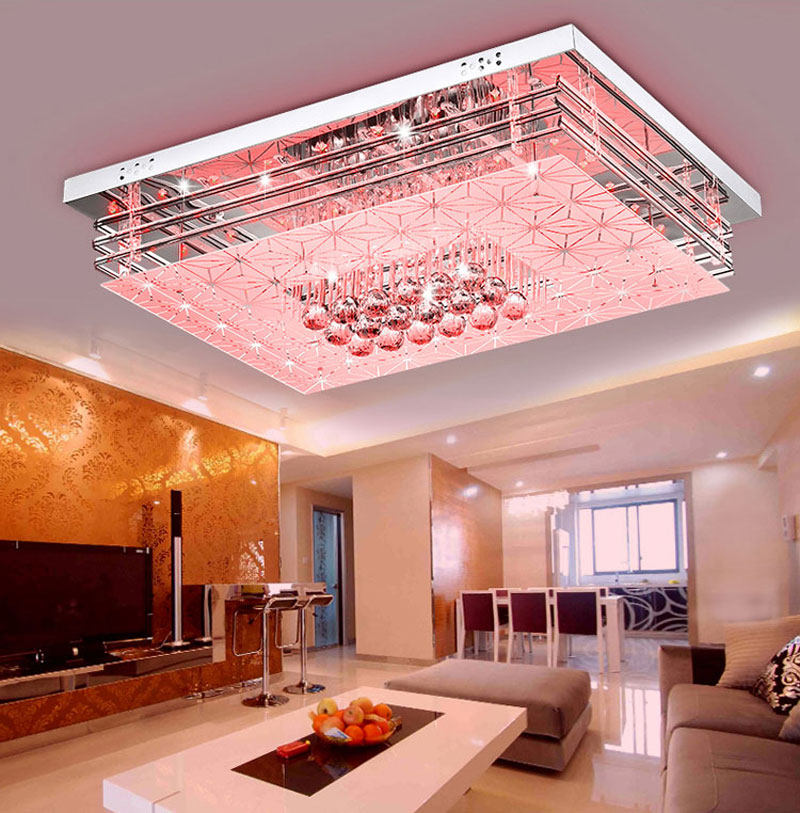 新款长方形水晶灯 客厅灯led七彩变色吸顶灯现代简约温馨卧室灯
