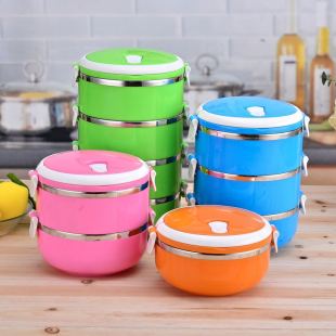 学生成人不锈钢面碗多层单双层保温桶饭盒便当盒饭碗餐盒彩色圆形