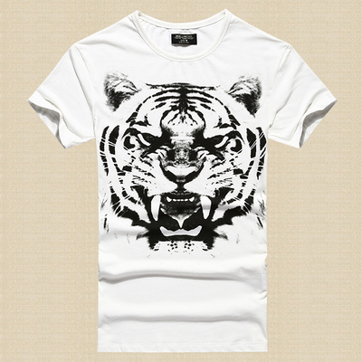 2017夏季新款 老虎头印花t恤 男款修身短袖t恤潮 圆领休闲t恤t905