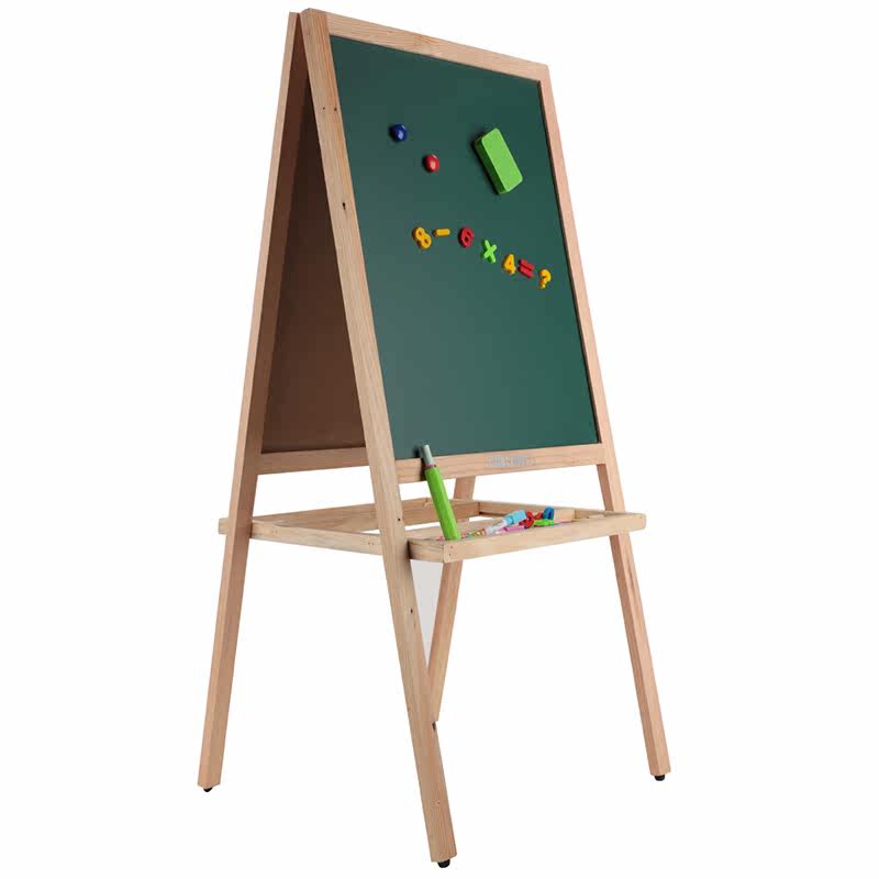 得力7897实木磁性白板学生家用绘图黑板儿童支架式双面画板小黑板