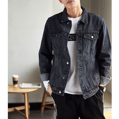 唐狮春秋牛仔外套男韩版青少年男装外套修身牛仔夹克复古牛仔衣潮