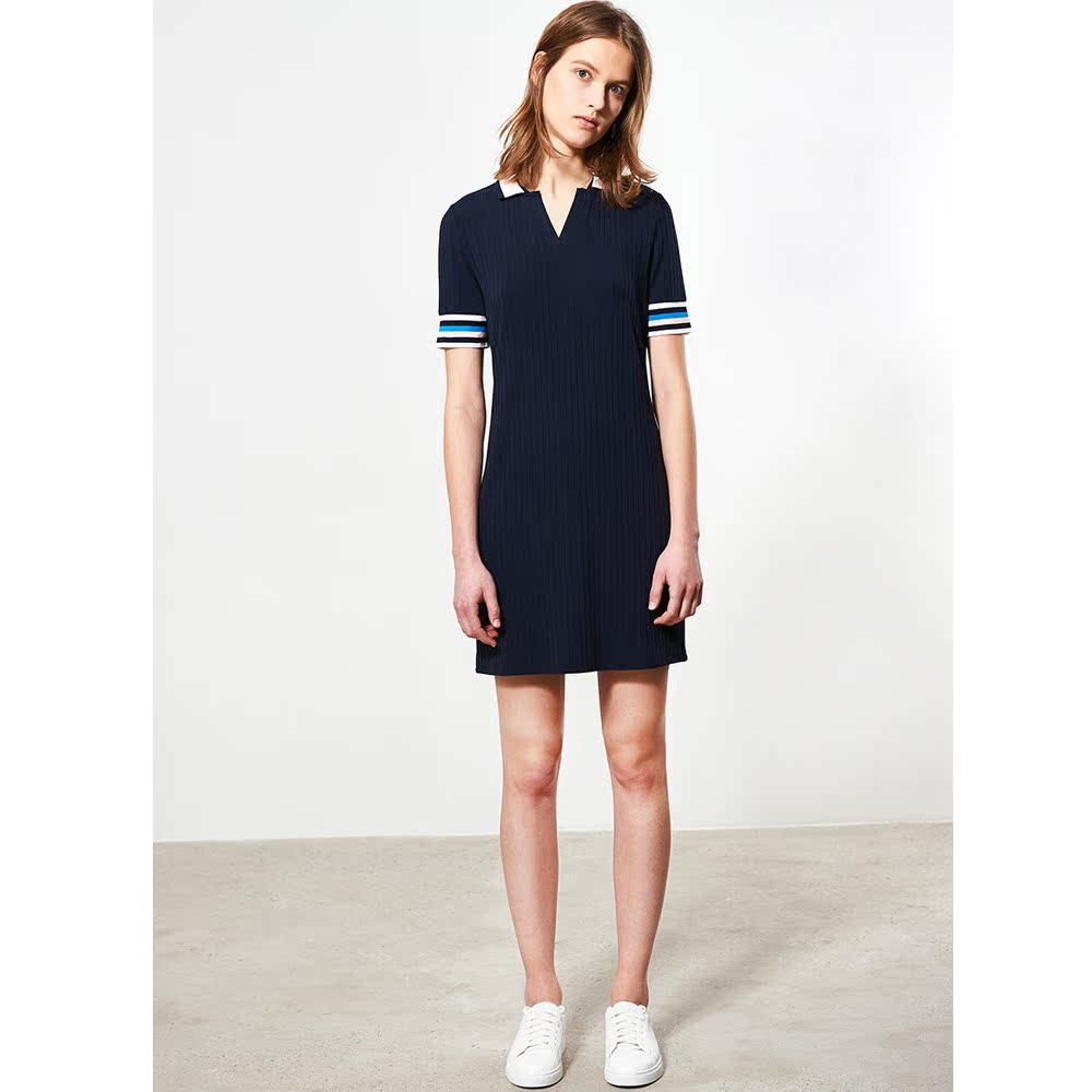 c&a肌理感polo连衣裙女 2017春夏新款v领短袖直筒裙ca200190105