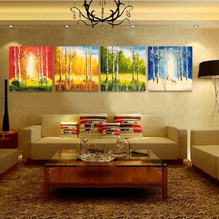数字油画diy特价包邮四联拼客厅风景大幅装饰画春夏秋冬50*200cm