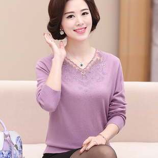 中老年女装秋装405060岁中年人妈妈装上衣针织衫羊毛衫长袖女士