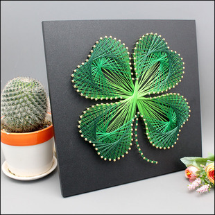 线手工装饰画成品幸运草立体纱线画四叶草钉子毛线绕材料包包邮