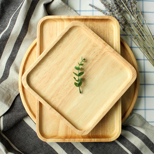 托盘 包邮 圆形点心托盘米饭盘长方形水果盘 日式实木橡胶木功夫茶