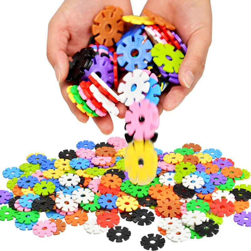 蓝色城堡大号加厚桶装雪花片儿童益智拼插积木玩具3-6周岁