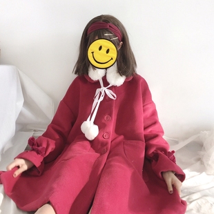 斗篷 新年感小女巫斗篷a字版丝绒系带毛呢大衣 迦南时光定制