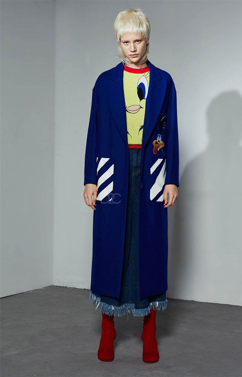 我的新衣亲子annakiki杨子翻驳领乐一通绣图h型中长款大衣外套