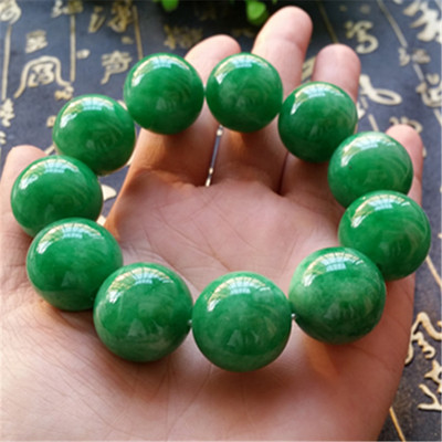 天然翡翠手链干青铁龙生手串圆珠佛珠满色满祖母绿路路通大气男款