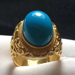 湖北十堰天然原矿绿松石戒指男女款18k金镶嵌无优化绿松石戒指