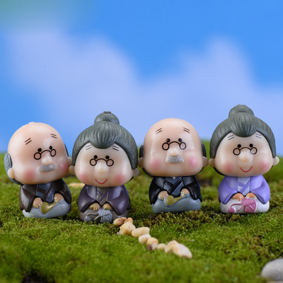 微景观盆栽装饰品卡通人物公仔大号爷爷奶奶组合创意摄影小摆件