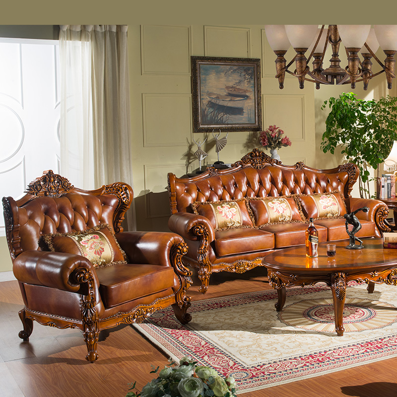 威灵顿 美式真皮沙发组合客厅大户型高档欧式实木别墅沙发x601