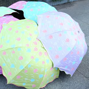 雨伞 三折晴雨伞遮阳伞雨伞 全国包邮日韩家居可爱萌手绘气球黑胶涂层