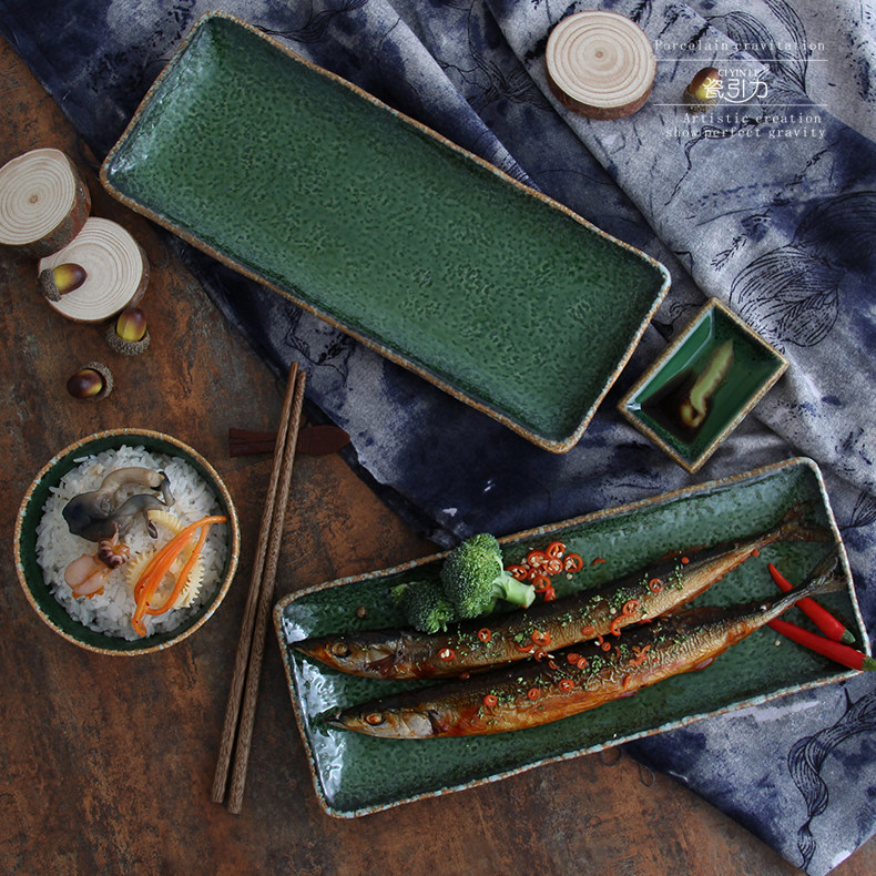 石翡翠日式和风陶瓷盘子刺身长方碟日料摆盘碟菜盘创意寿司长条盘