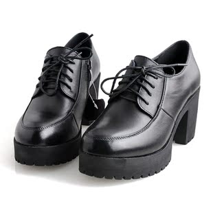 百牛圆舒适休闲系带女增高女皮鞋真皮厚底增高女士工作通勤皮鞋