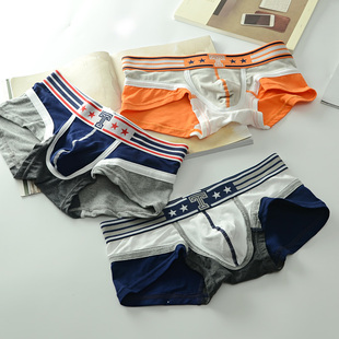 日系男士内裤纯棉性感u凸五角星平角裤低腰个性潮时尚青年四角裤
