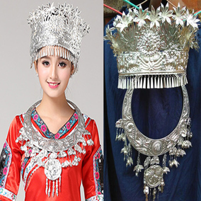 新款苗族服装舞蹈演出服云南少数民族壮族女装湘西瑶族服饰头饰_双氙