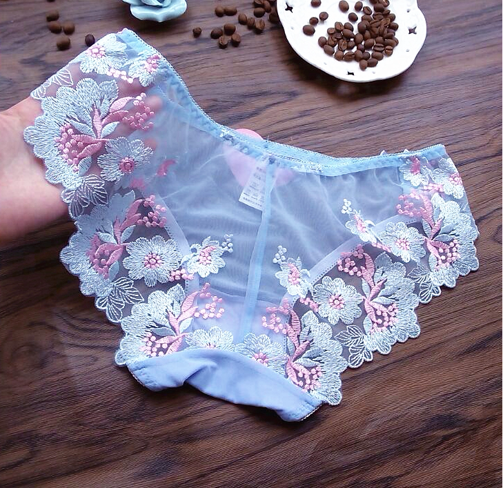 女士可爱性感蕾丝透明诱惑刺绣可爱日韩低腰网纱内裤女裤头