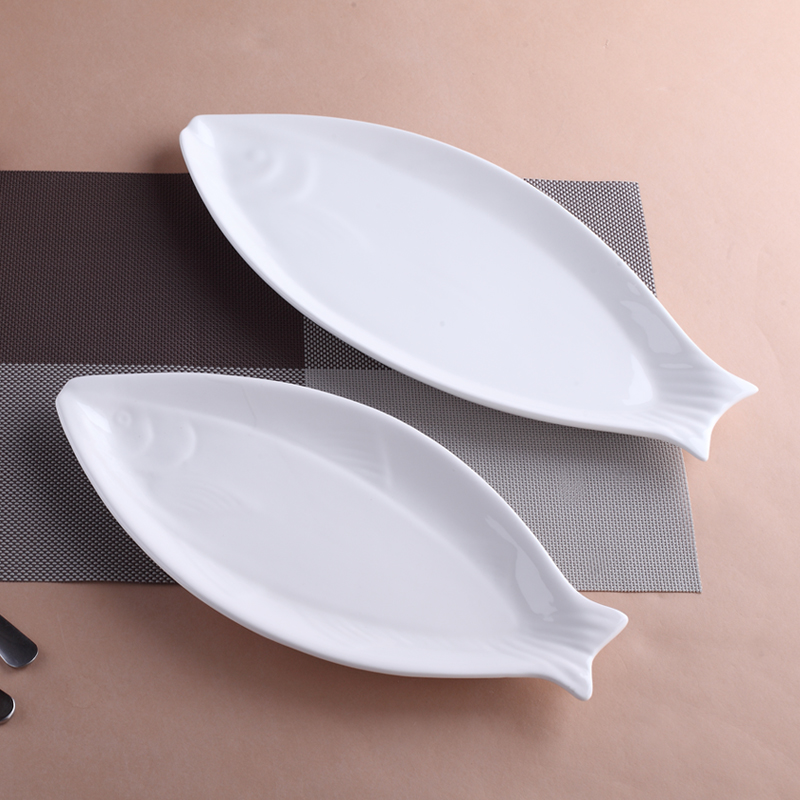 鱼形盘菜盘中餐纯白动物形状陶瓷餐具盘子深盘瓷盘餐盘鱼盘 碟子