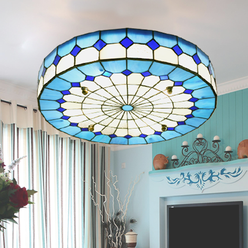 地中海吸顶灯卧室 田园客厅儿童房书房复古艺术蒂凡尼玻璃艺术灯