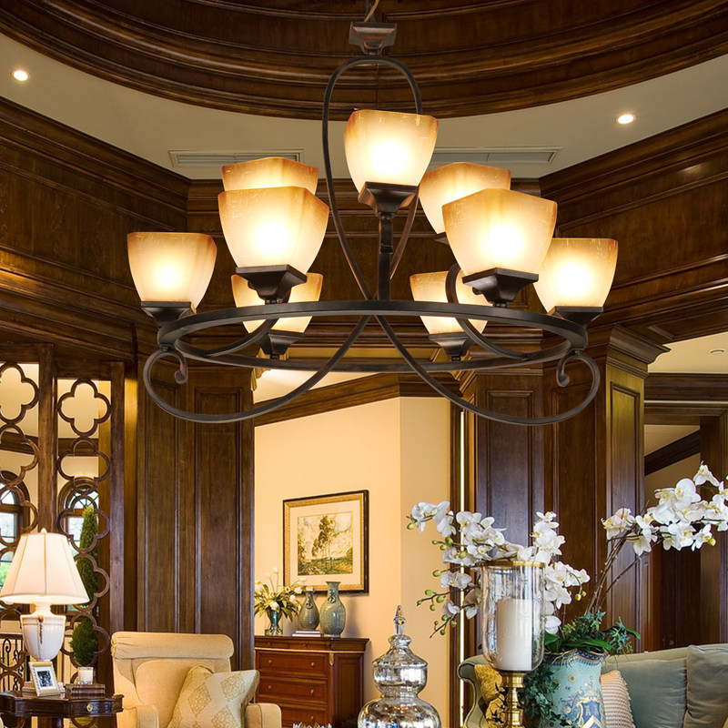 欧式铁艺吊灯美式客厅灯简约卧室灯复古餐厅灯服装店灯具双层灯饰