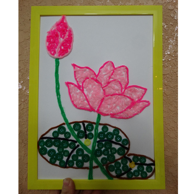 天下第香手工diy毛线画黏贴画diy材料包毛线画扣子画a4带框荷花