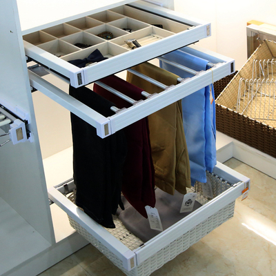 白色衣柜内裤架 加厚伸缩西裤架阻尼挂裤抽 带缓冲篮子活动格子架