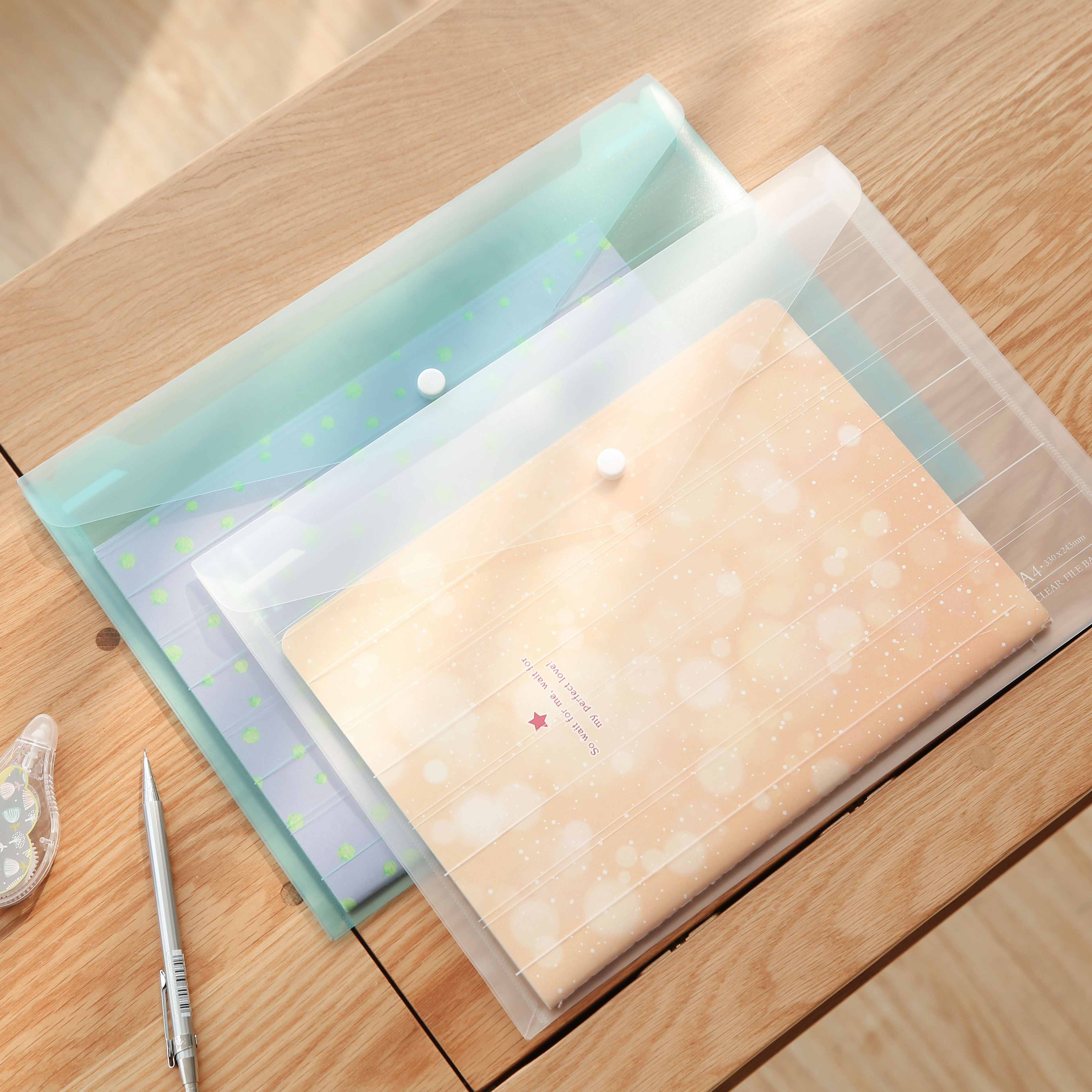 韩国透明塑料按扣a4文件袋 简约防水学生试卷袋文件保护袋考试袋