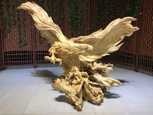 老糠木老鹰根雕摆件实木手工雕刻老鹰精雕件大展宏图木雕雄鹰展翅