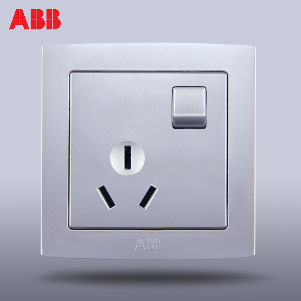 abb开关插座面板德韵银色 86型带开关一开10a三孔插座al223-s
