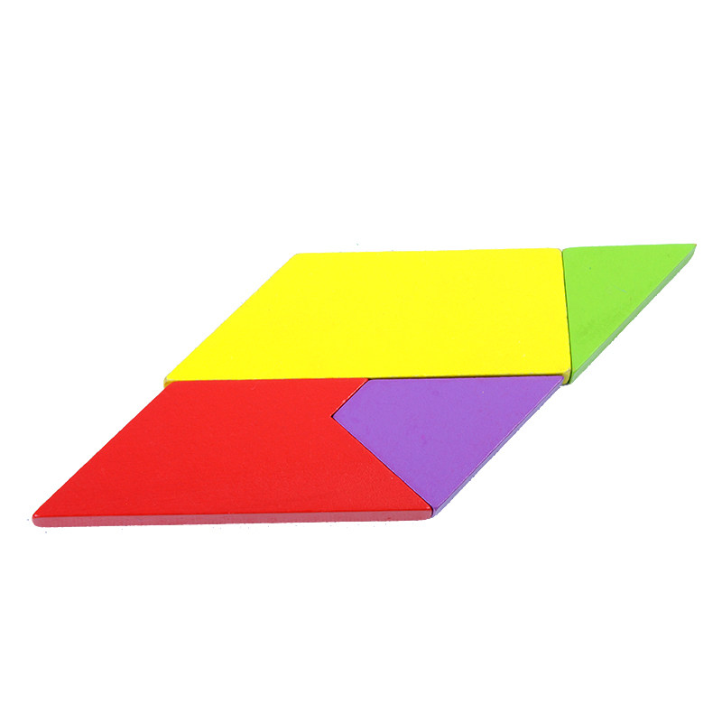 米米智玩 木制益智玩具 彩色t字之谜 四巧板 巧四块积木 七巧板