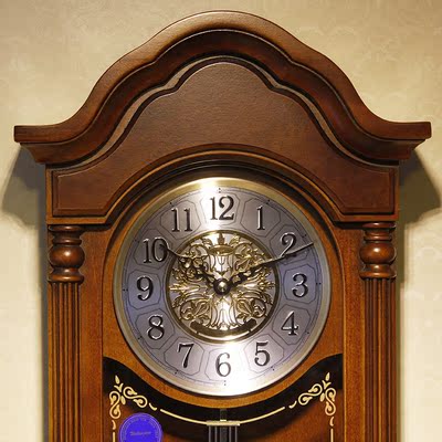 威灵顿老式实木整点报时摇摆石英钟静音钟表挂钟客厅创意欧式大气