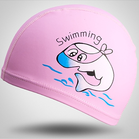 新品 儿童pu涂层卡通游泳帽 儿童泳帽 防水护耳pu帽海豚图案